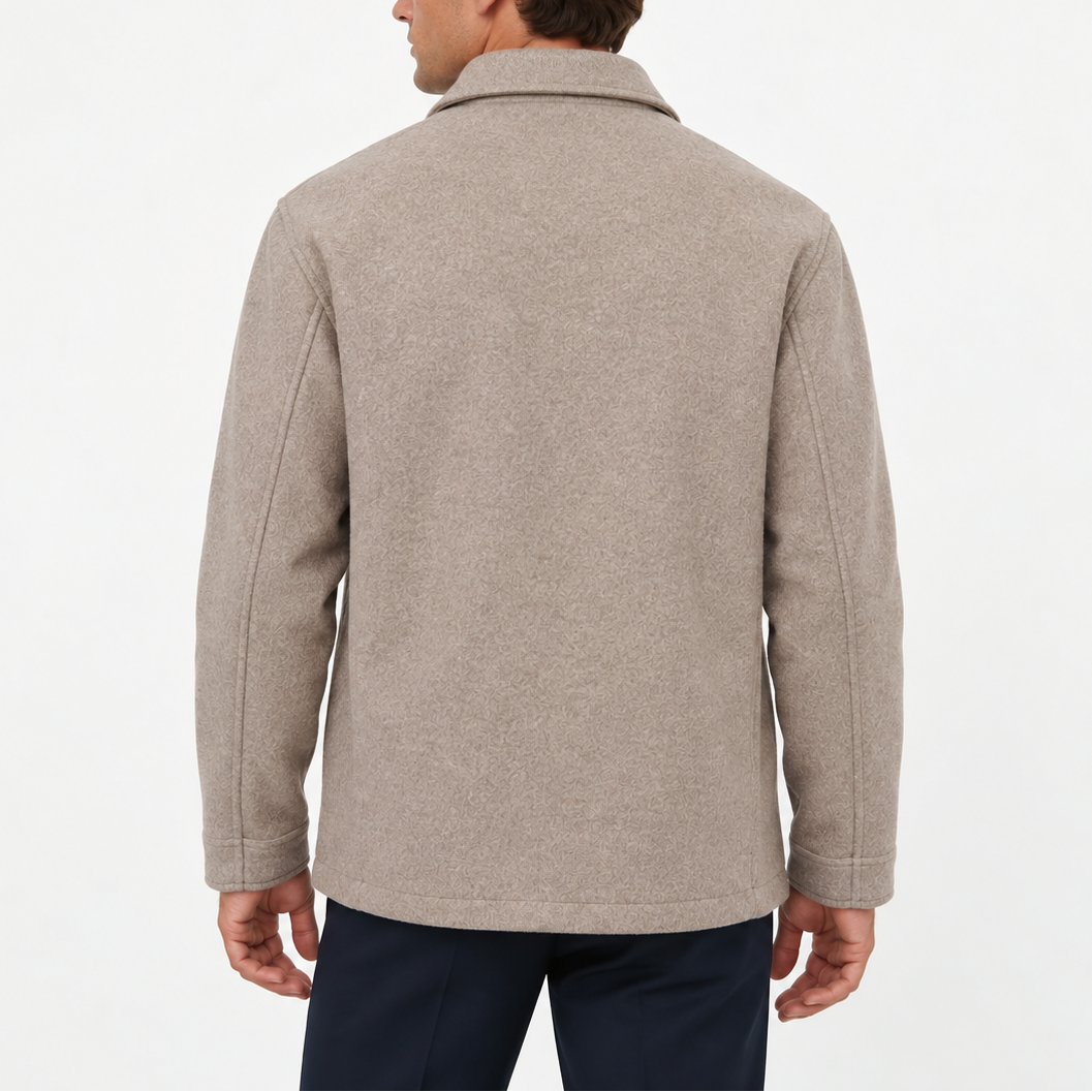 Men’s Wool Blend Zip-Up Jacket with Classic Collar