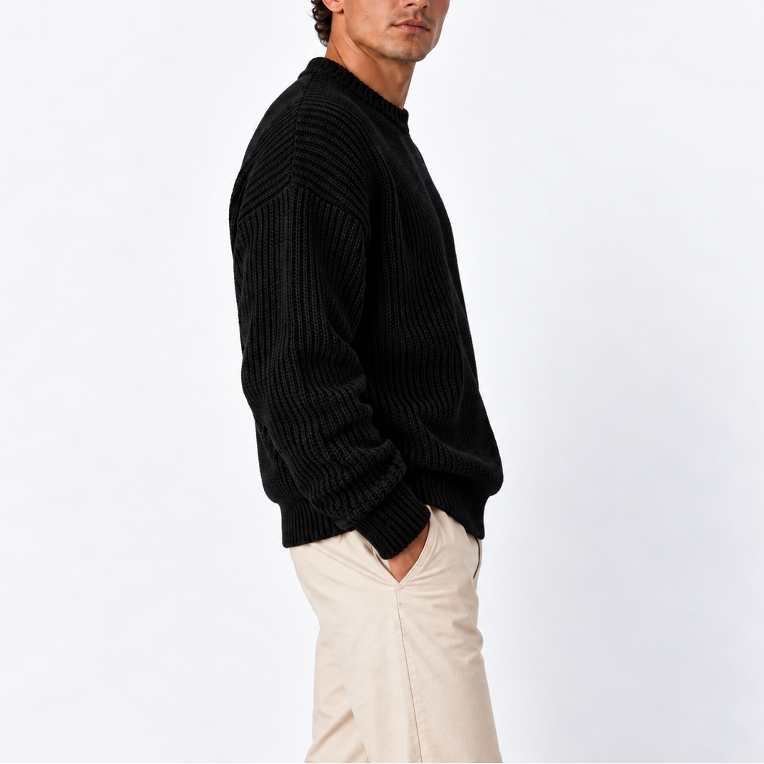 Men’s Chunky Ribbed Crew Neck Knit Sweater