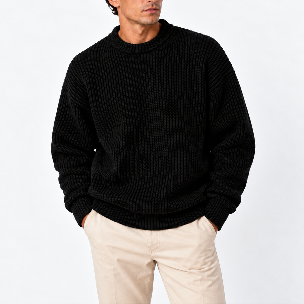 Men’s Chunky Ribbed Crew Neck Knit Sweater