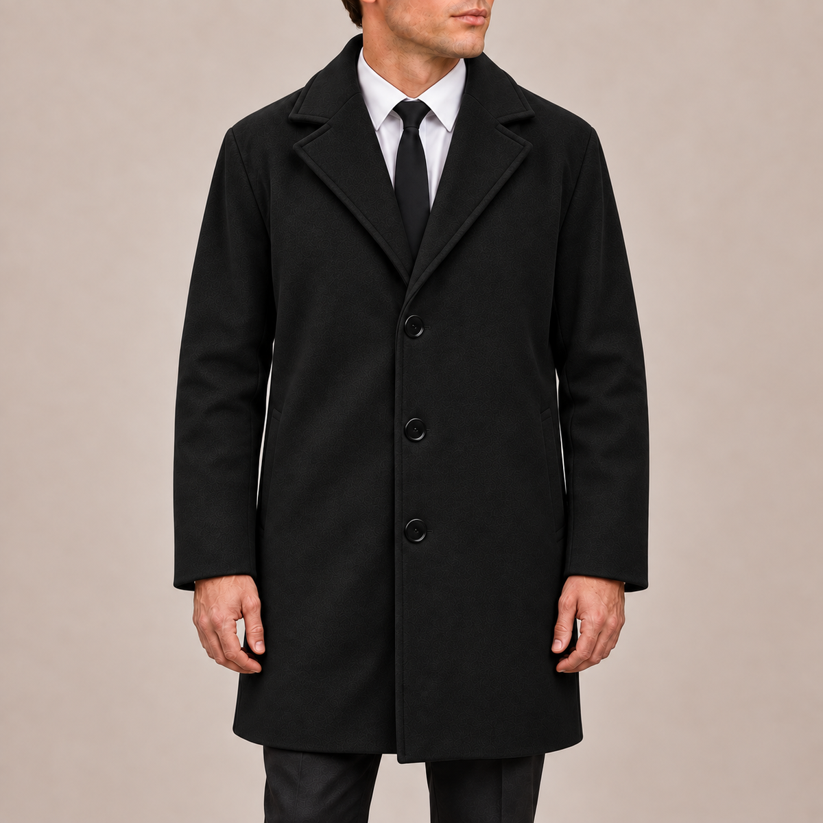 Men’s Single-Breasted Overcoat with Notched Lapels and Three Buttons