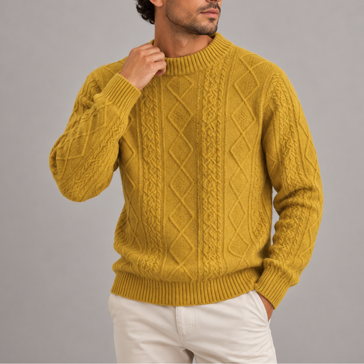 Men’s Cable Knit Crew Neck Sweater | Classic Warm Knitted Jumper