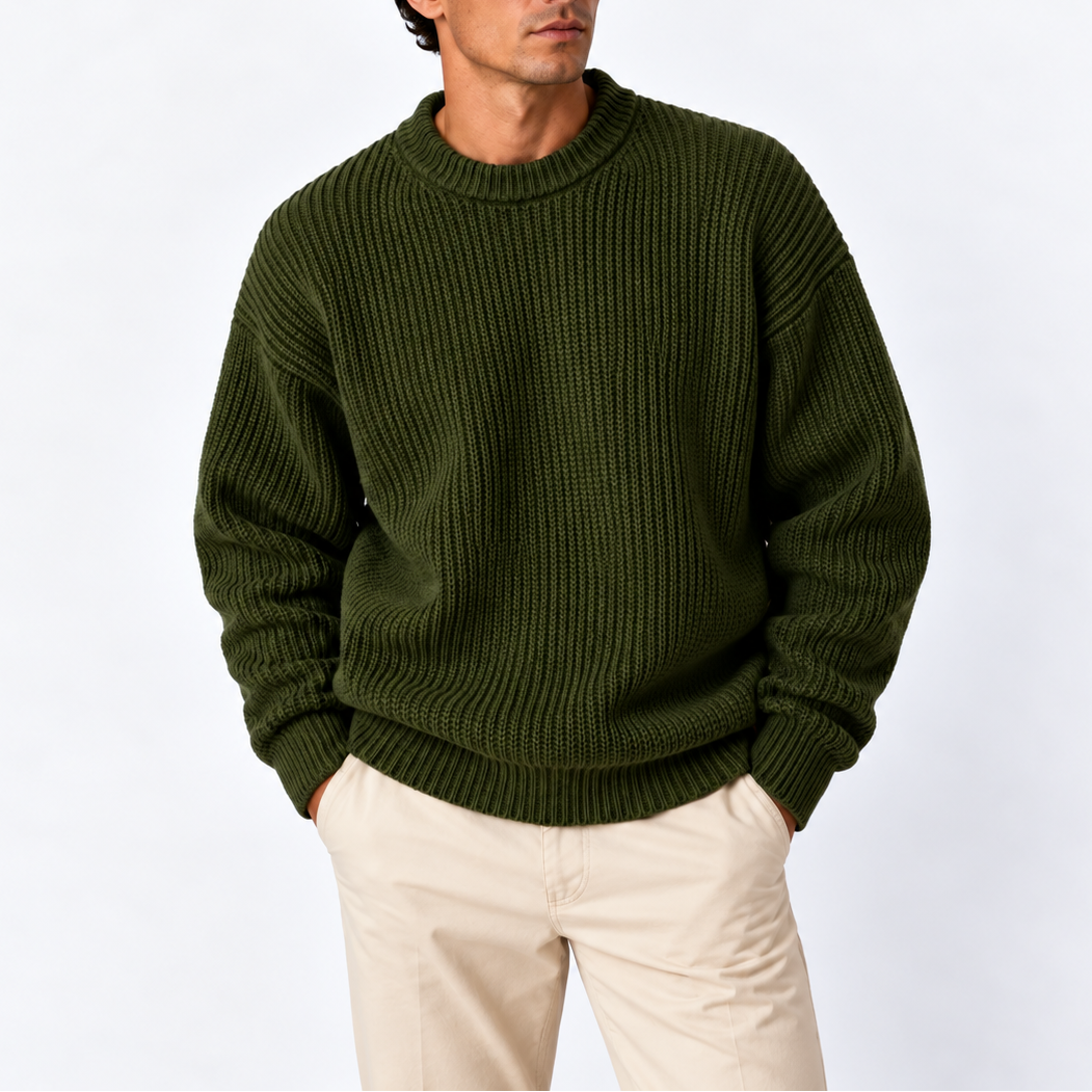 Men’s Chunky Ribbed Crew Neck Knit Sweater