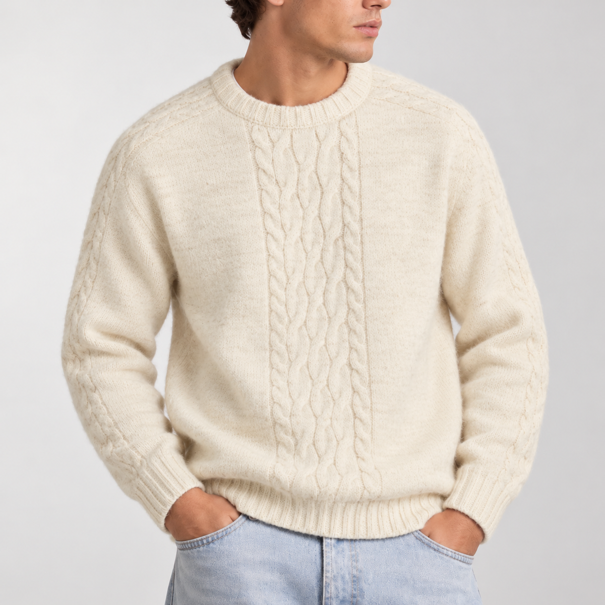 Men’s Cable Knit Crew Neck Sweater – Warm Winter Jumper