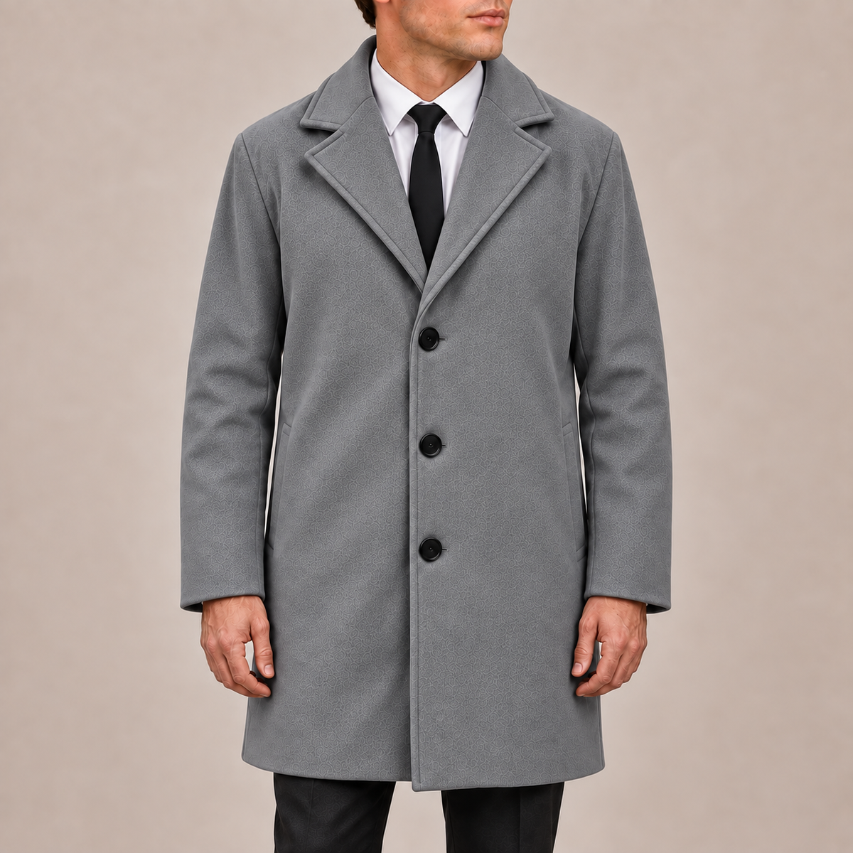 Men’s Single-Breasted Overcoat with Notched Lapels and Three Buttons