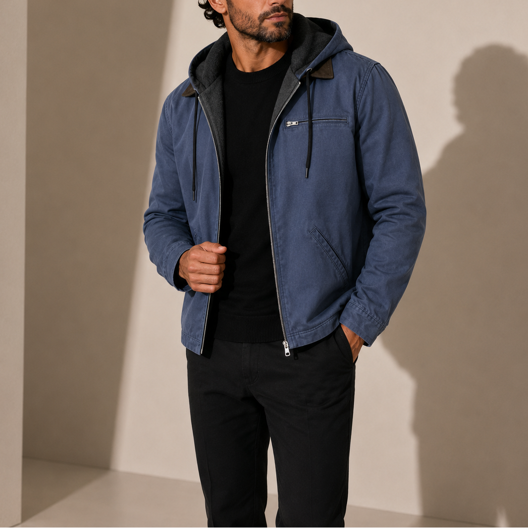 Men’s Hooded Jacket – Fleece Lined Casual Winter Zip Up Jacket