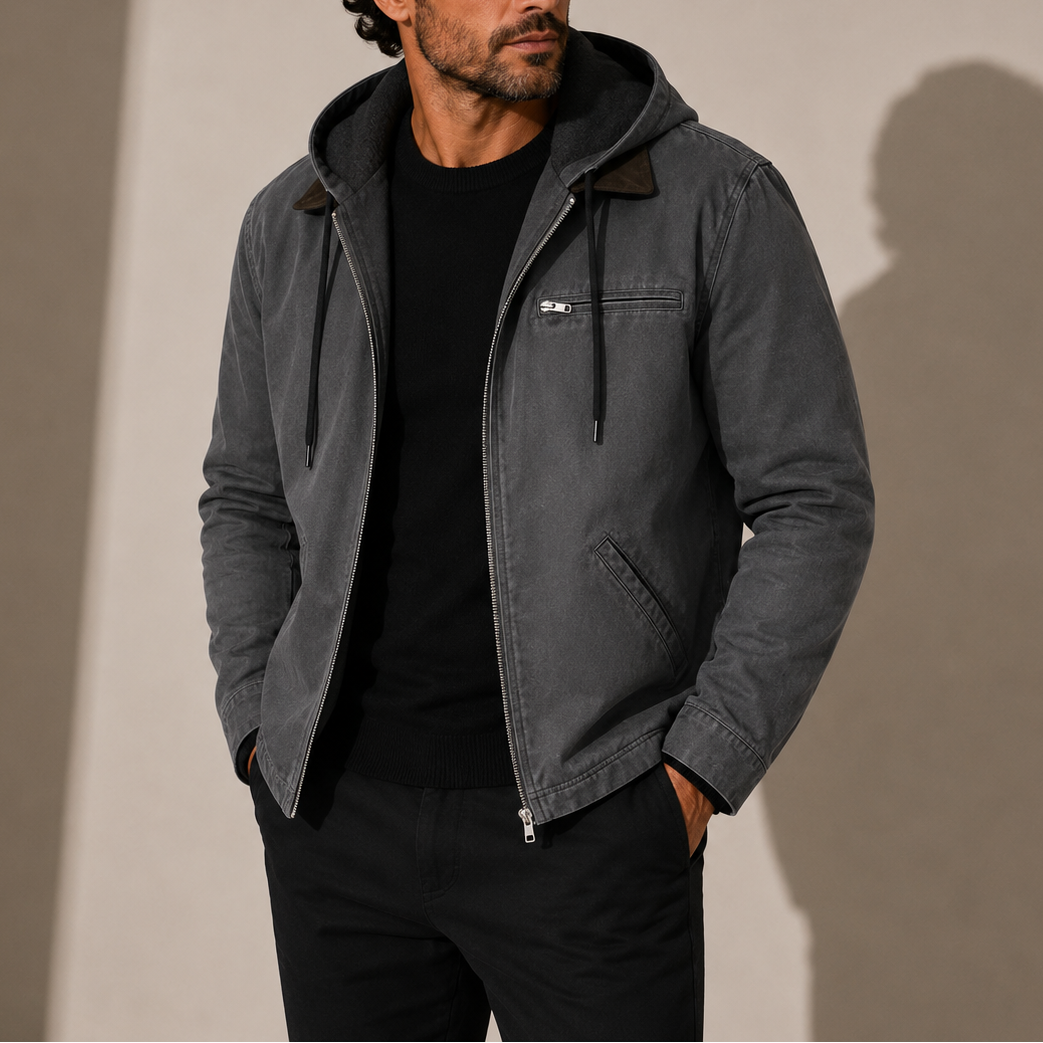 Men’s Hooded Jacket – Fleece Lined Casual Winter Zip Up Jacket