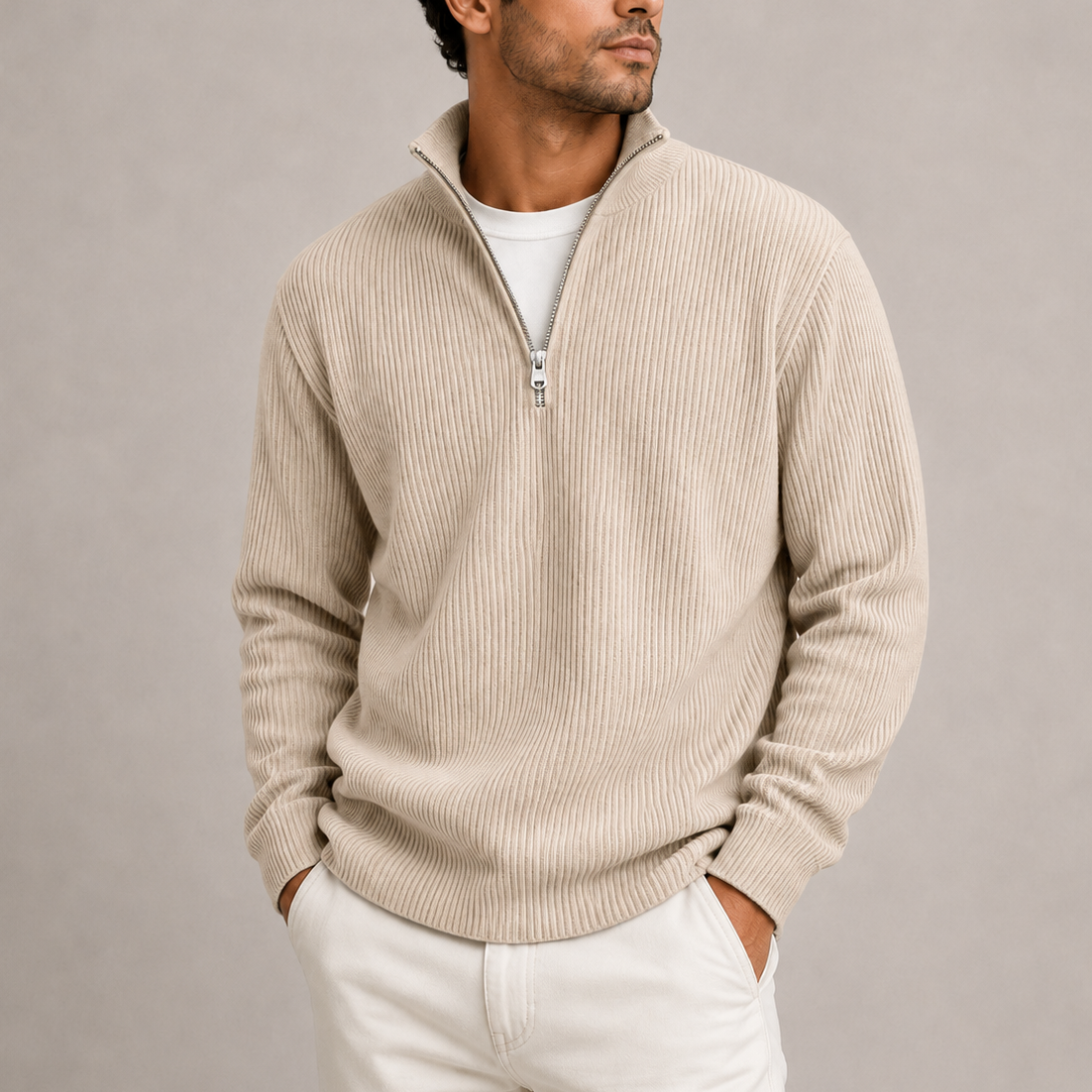 Men’s Ribbed Quarter-Zip Sweater | Smart Casual Knit Jumper