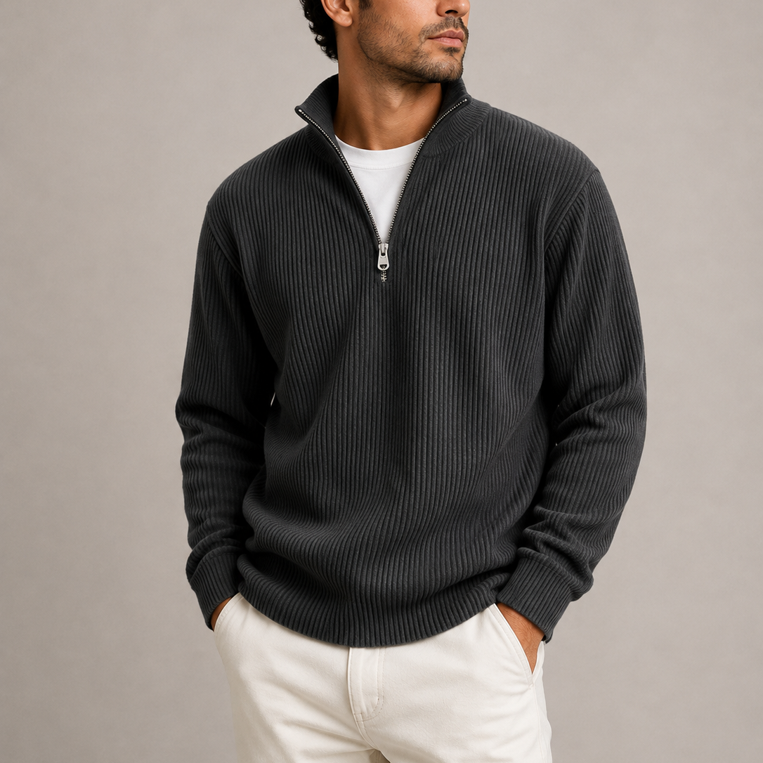 Men’s Ribbed Quarter-Zip Sweater | Smart Casual Knit Jumper