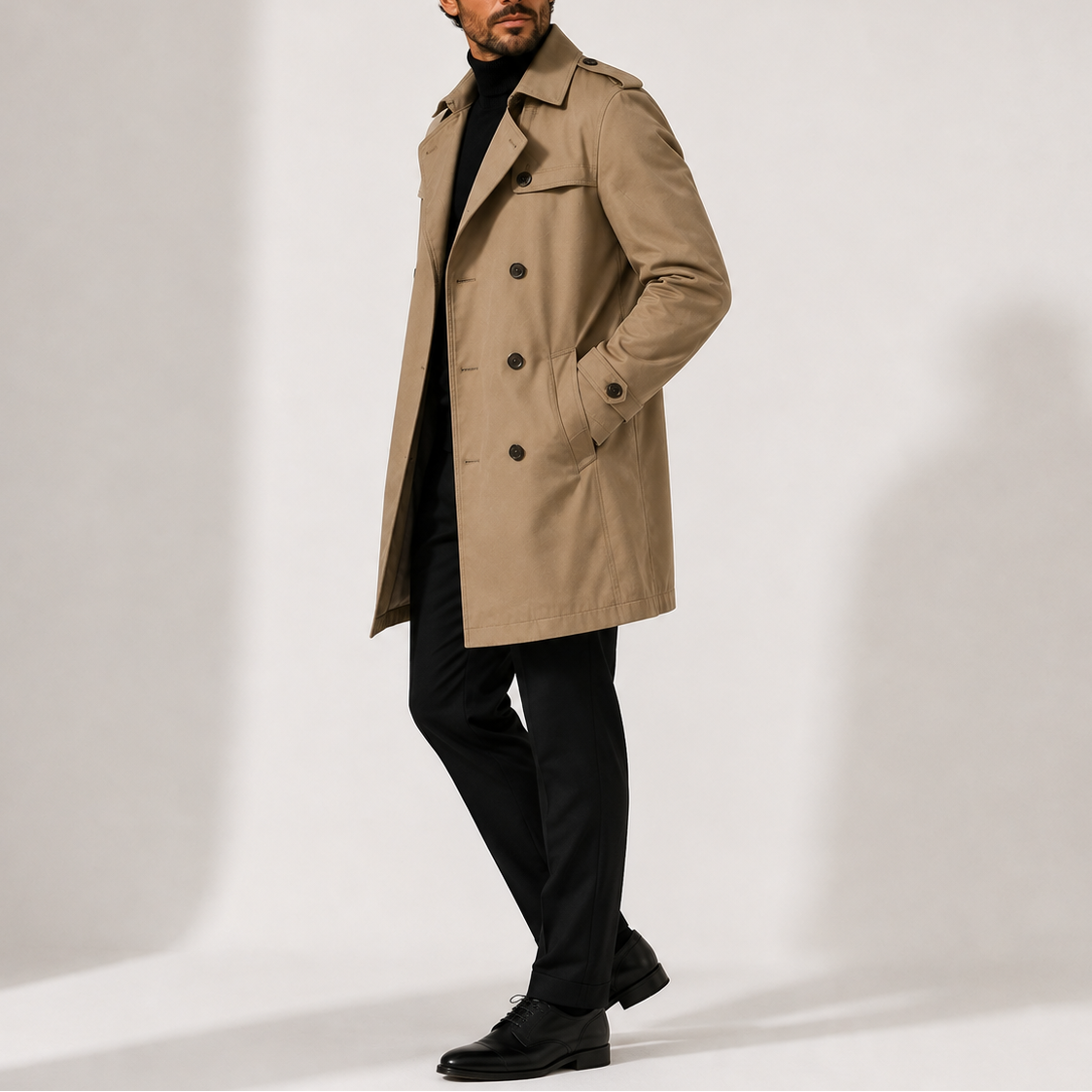 Men’s Trench Coat Jacket – Double-Breasted Smart Casual Style