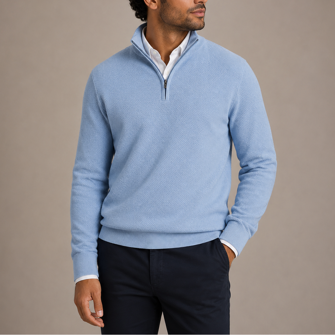Men’s Quarter Zip Sweater – Textured Knit Pullover with Stand Collar