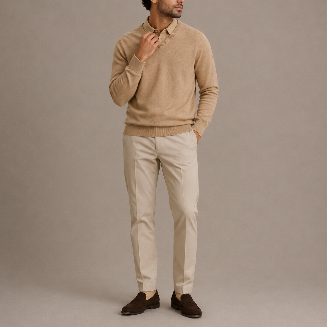 Men’s V-Neck Sweater – Classic Knit Long Sleeve Pullover