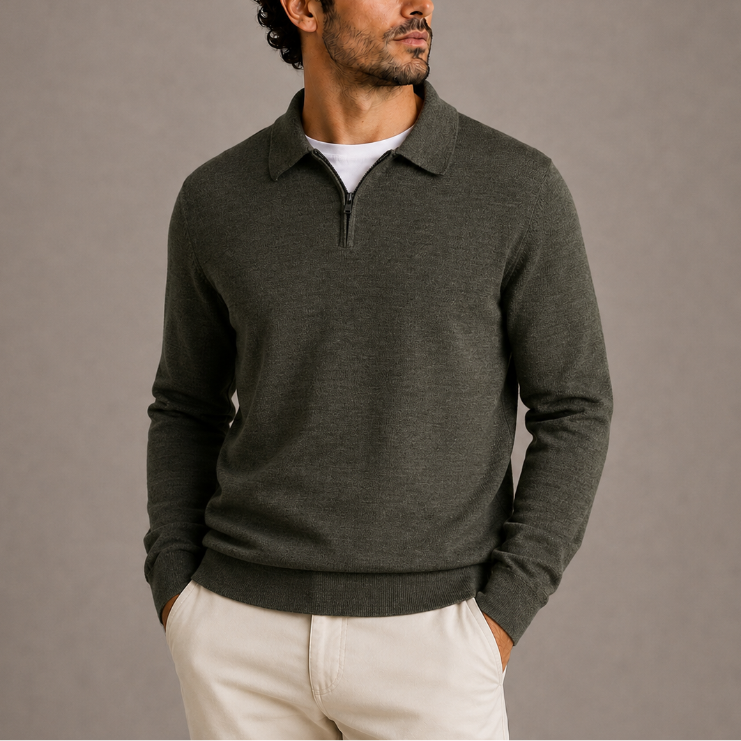 Men’s Quarter-Zip Polo Knit Sweater