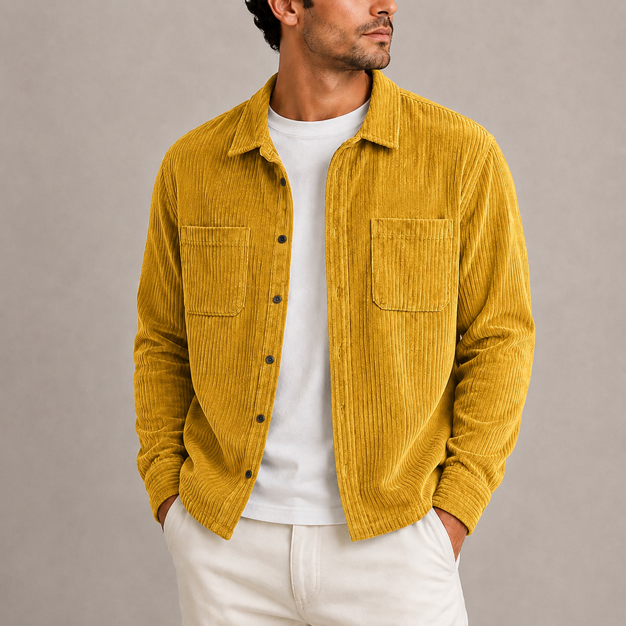 Men’s Corduroy Overshirt Jacket – Long Sleeve Button-Up