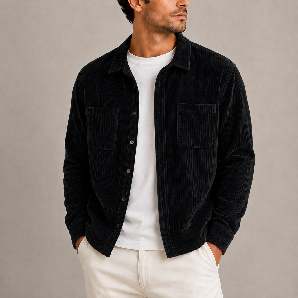 Men’s Corduroy Overshirt Jacket – Long Sleeve Button-Up