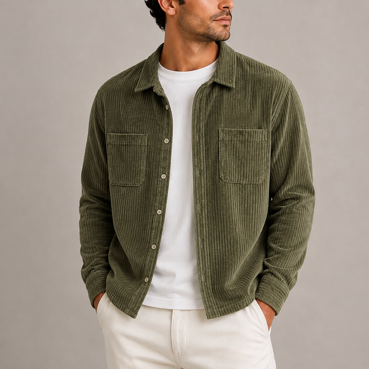 Men’s Corduroy Overshirt Jacket – Long Sleeve Button-Up