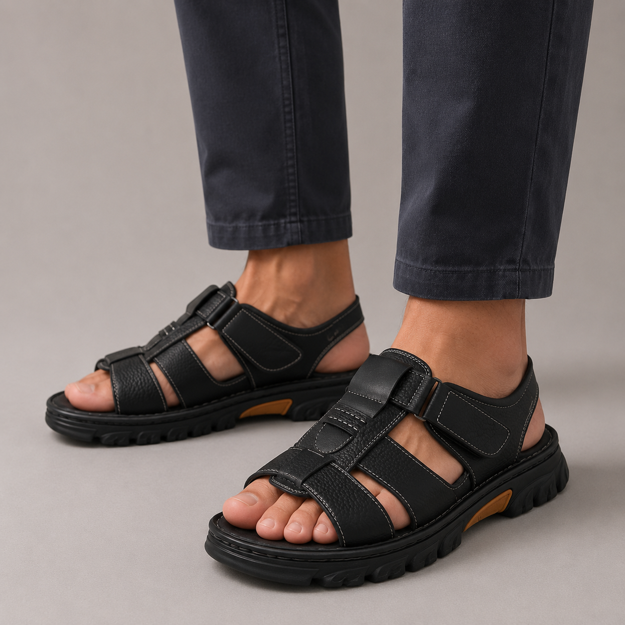 Men’s Vegan Leather Outdoor Sandals – Anti-Slip Comfort with Rugged Sole