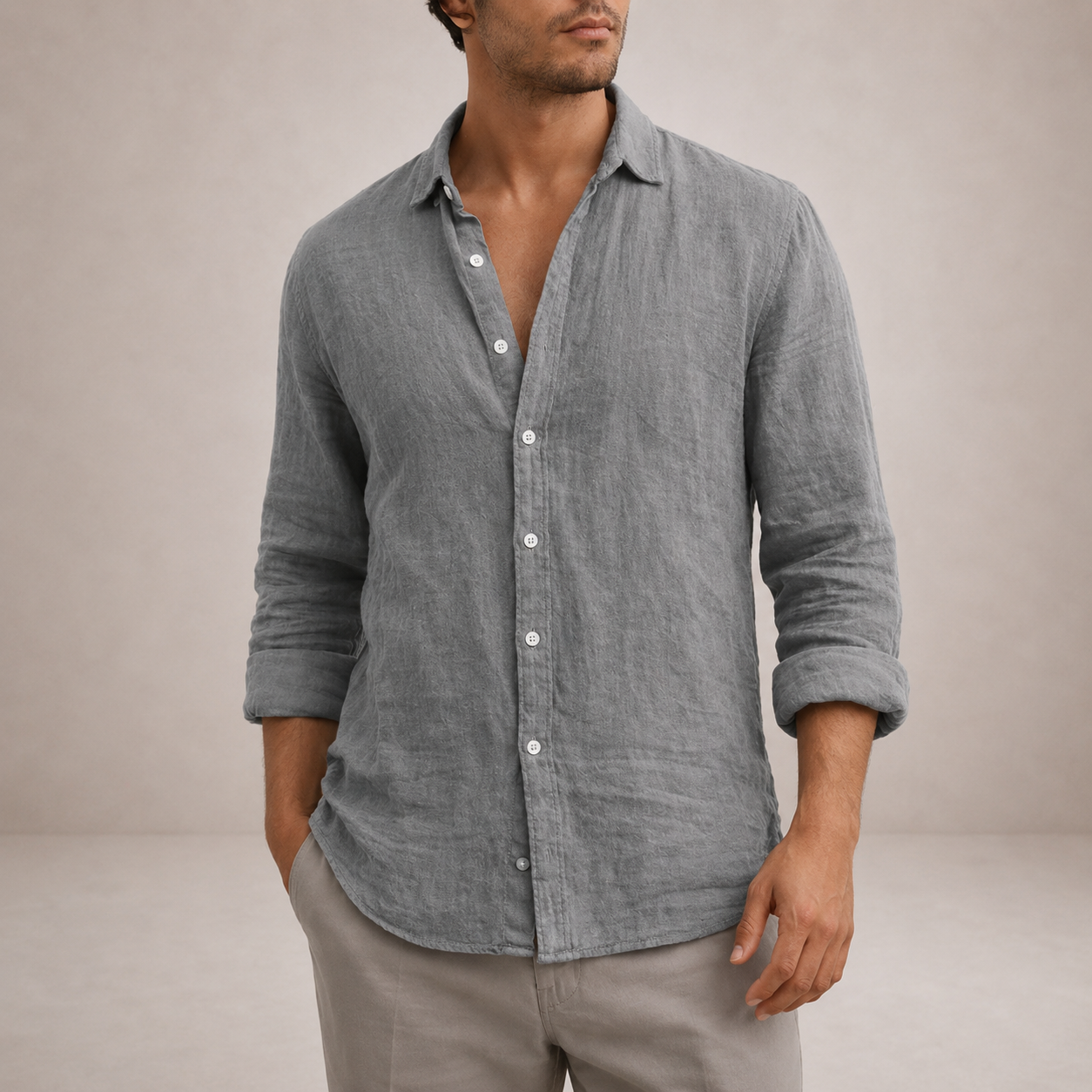 Men’s Linen Button Down Shirt | Lightweight Regular Fit Casual Shirt
