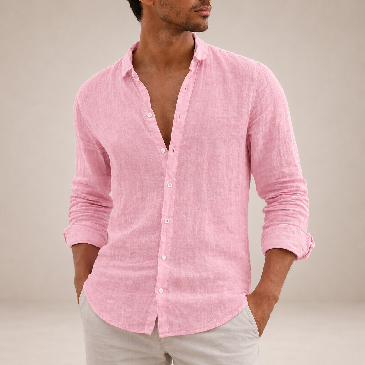 Men’s Linen Button Down Shirt | Lightweight Regular Fit Casual Shirt