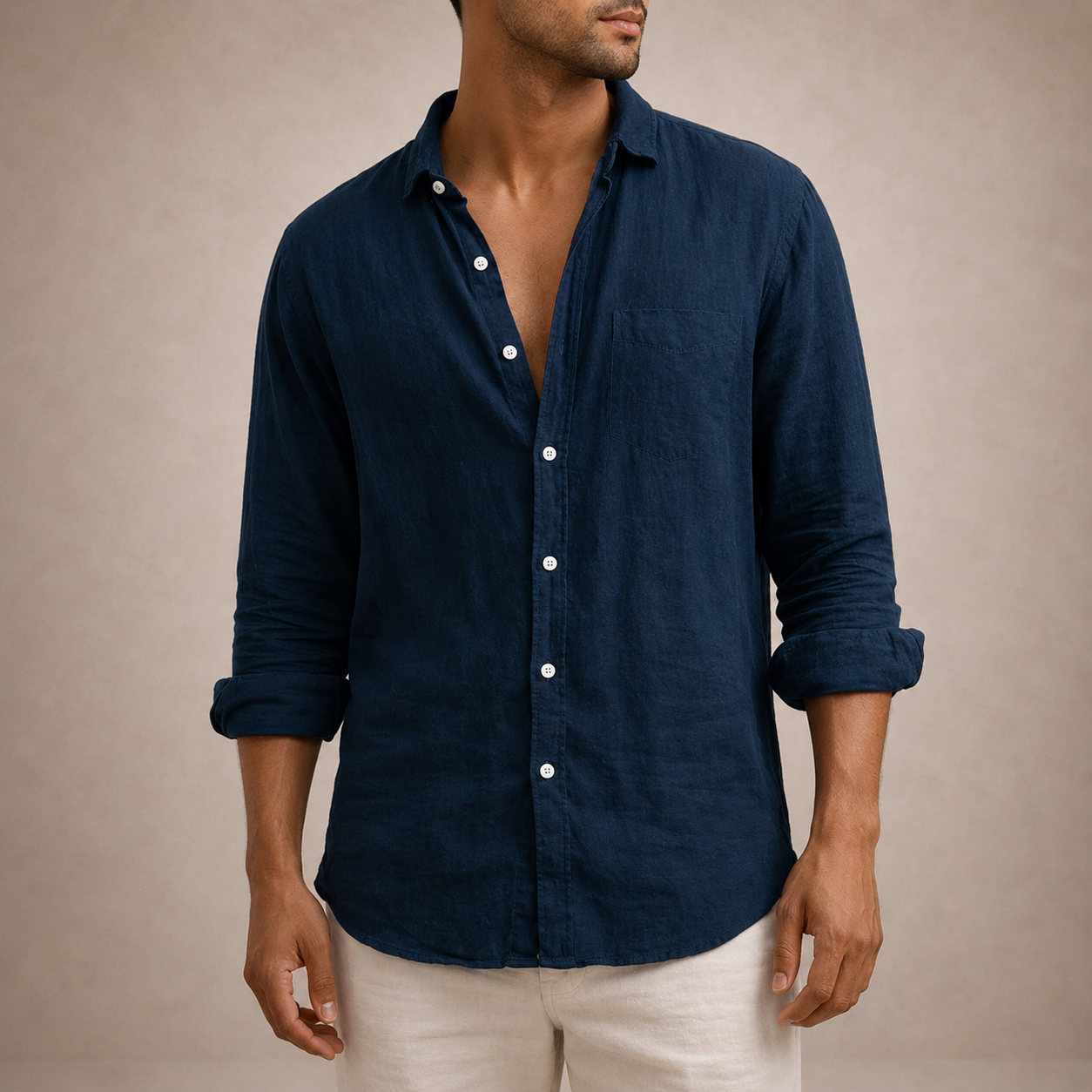 Men’s Linen Button Down Shirt | Lightweight Regular Fit Casual Shirt