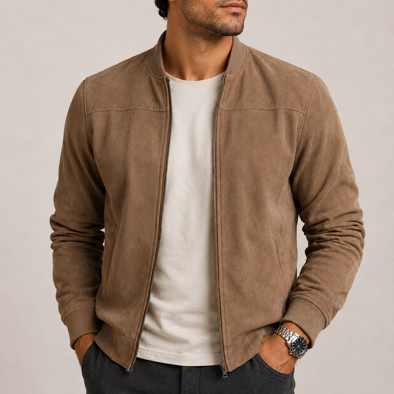 Men’s Suede Bomber Jacket – Lightweight Comfort & Timeless Everyday Style