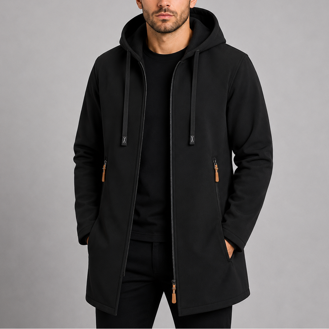 Men's Casual Long Coat | Hooded Zip-Up Outdoor Jacket
