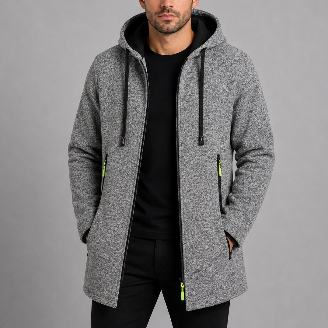 Men's Casual Long Coat | Hooded Zip-Up Outdoor Jacket