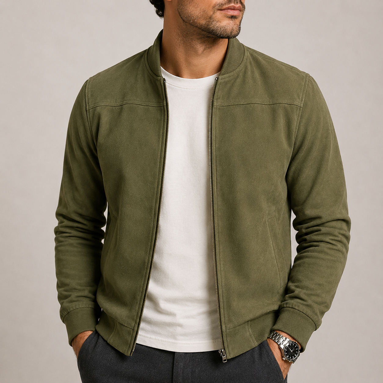 Men’s Suede Bomber Jacket – Lightweight Comfort & Timeless Everyday Style