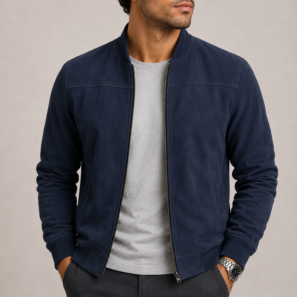 Men’s Suede Bomber Jacket – Lightweight Comfort & Timeless Everyday Style