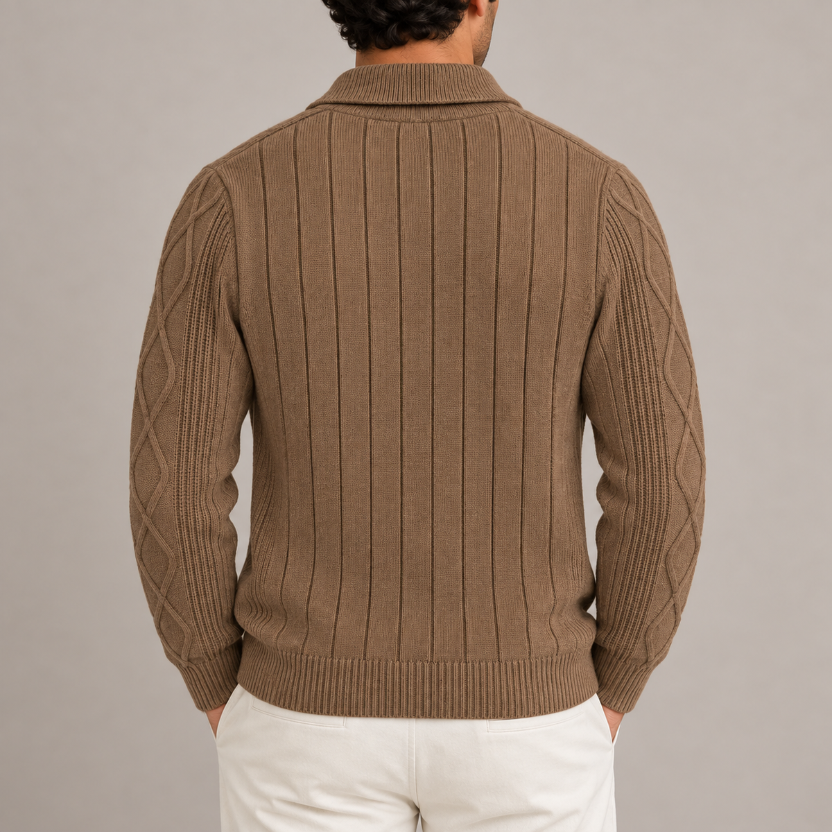 Men’s Cable Knit Cardigan with Shawl Collar and Button Front