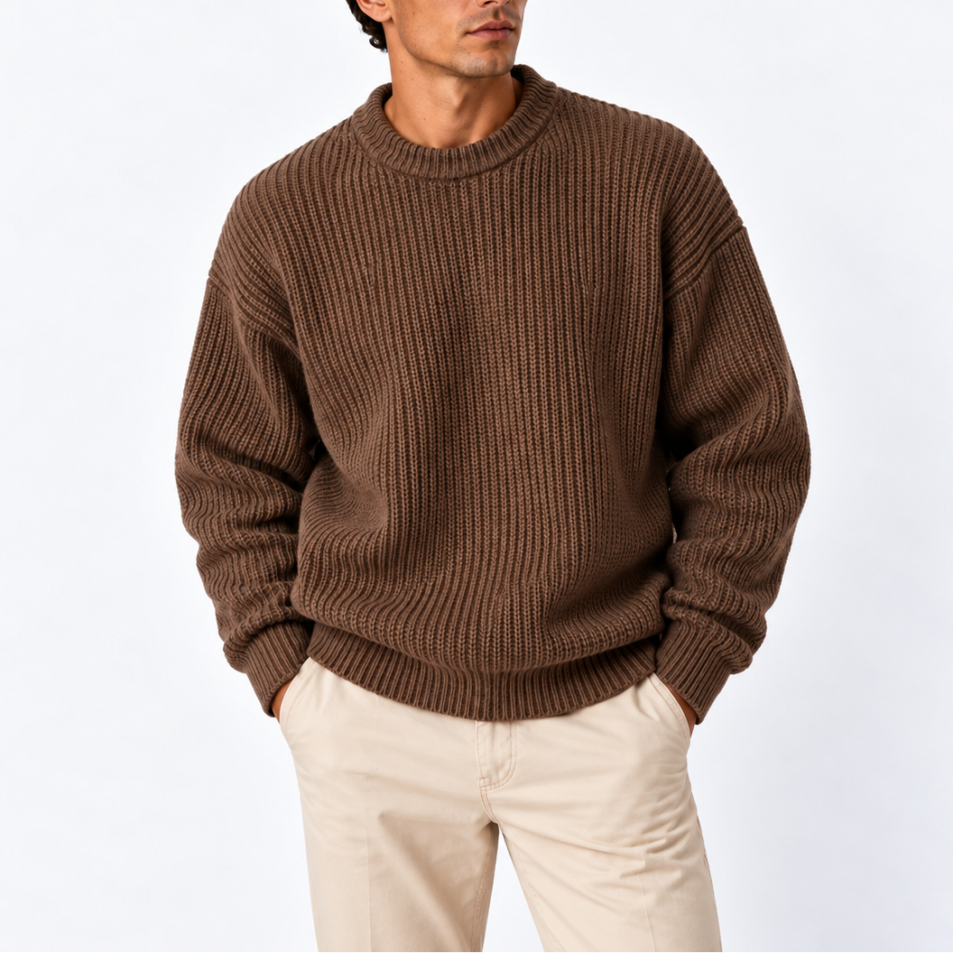 Men’s Chunky Ribbed Crew Neck Knit Sweater