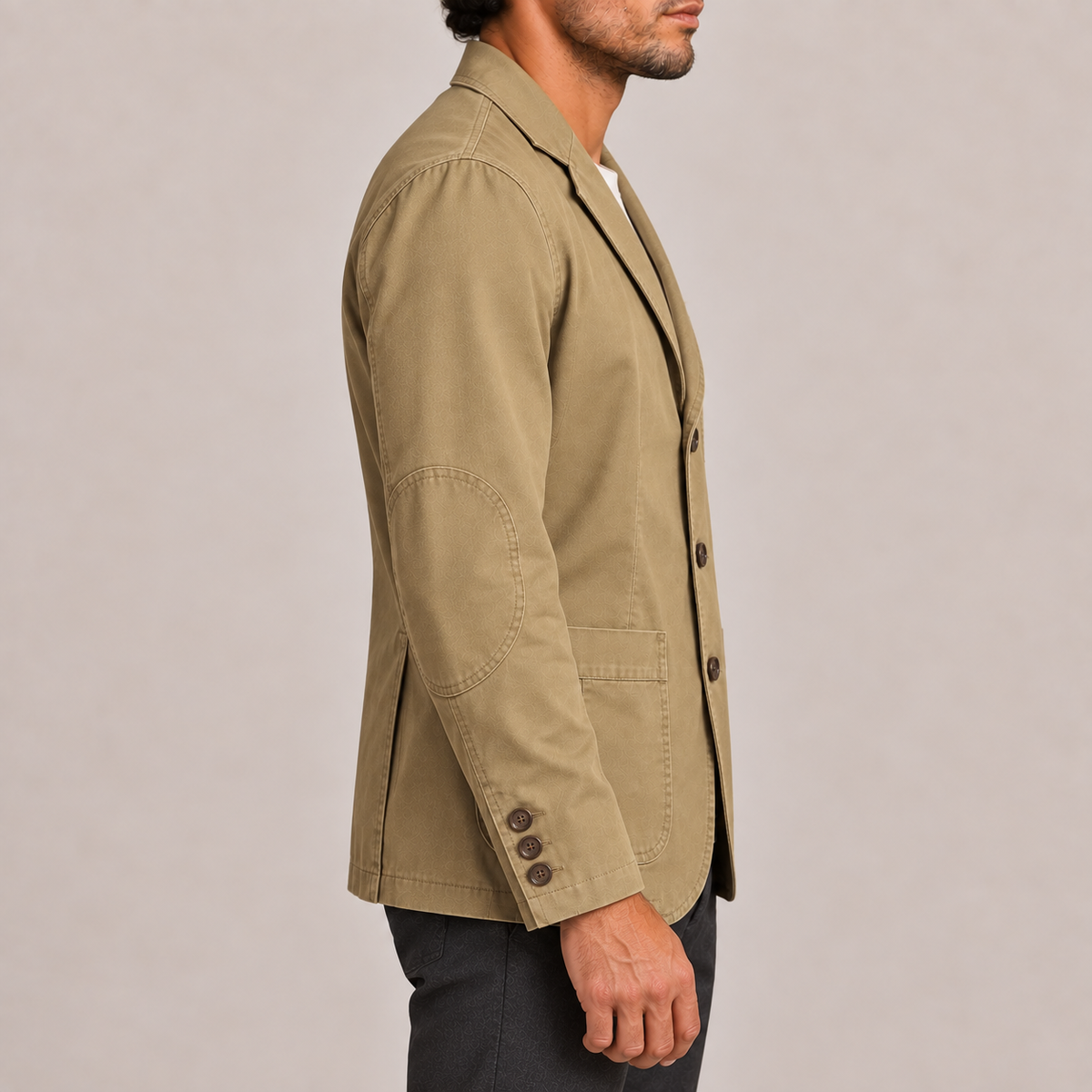 Men’s Three-Button Blazer with Patch Pockets and Elbow Patches