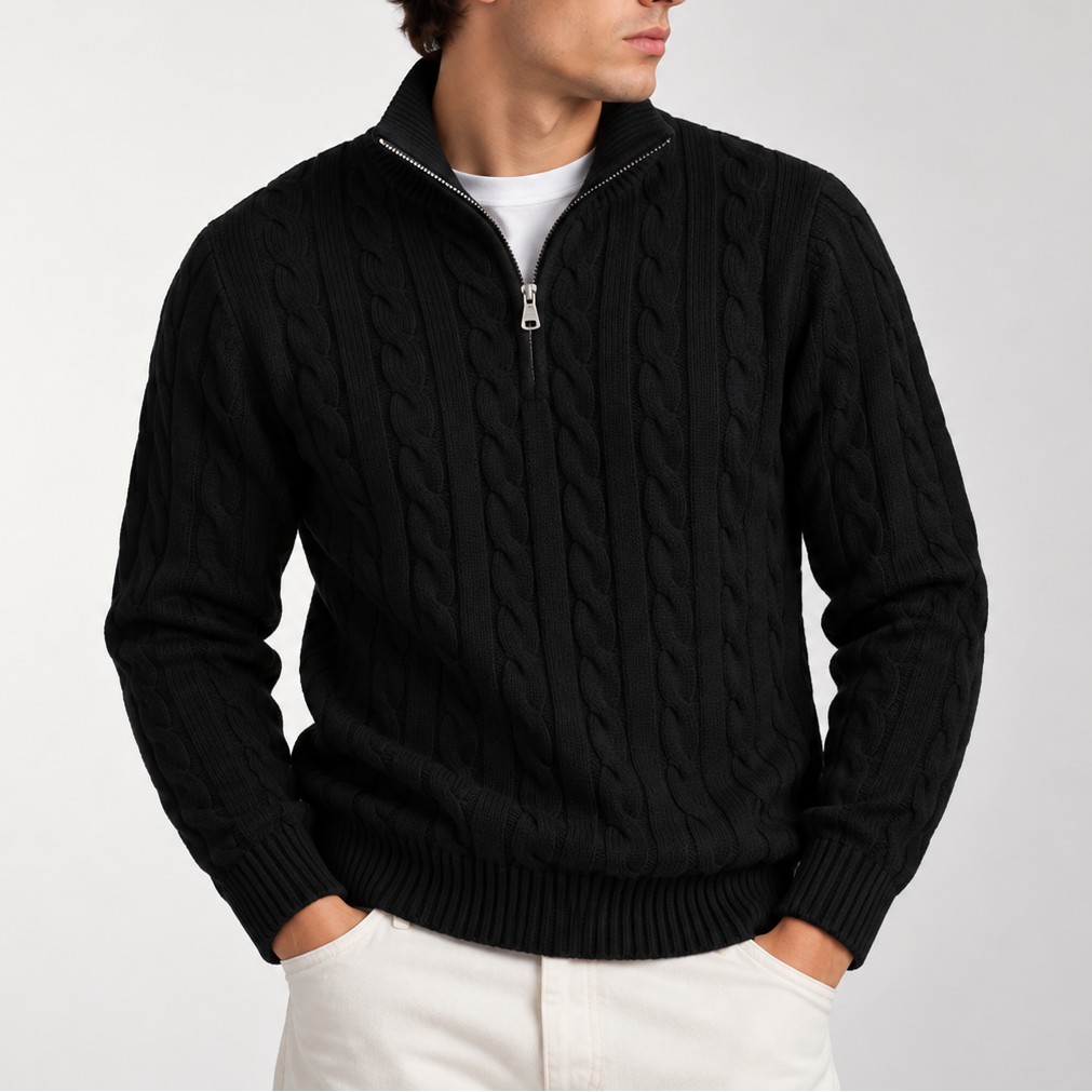 Men’s Cable Knit Quarter Zip Sweater – Classic Knitted Jumper