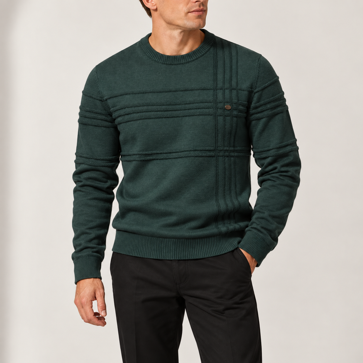 Men’s Textured Crew Neck Knitted Jumper with Long Sleeves