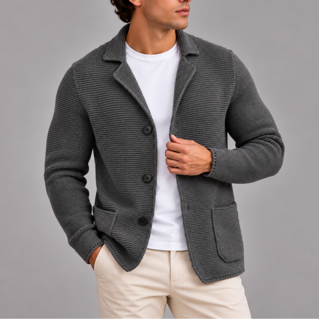Men’s Knitted Blazer Cardigan | Button-Up Smart Casual Jacket