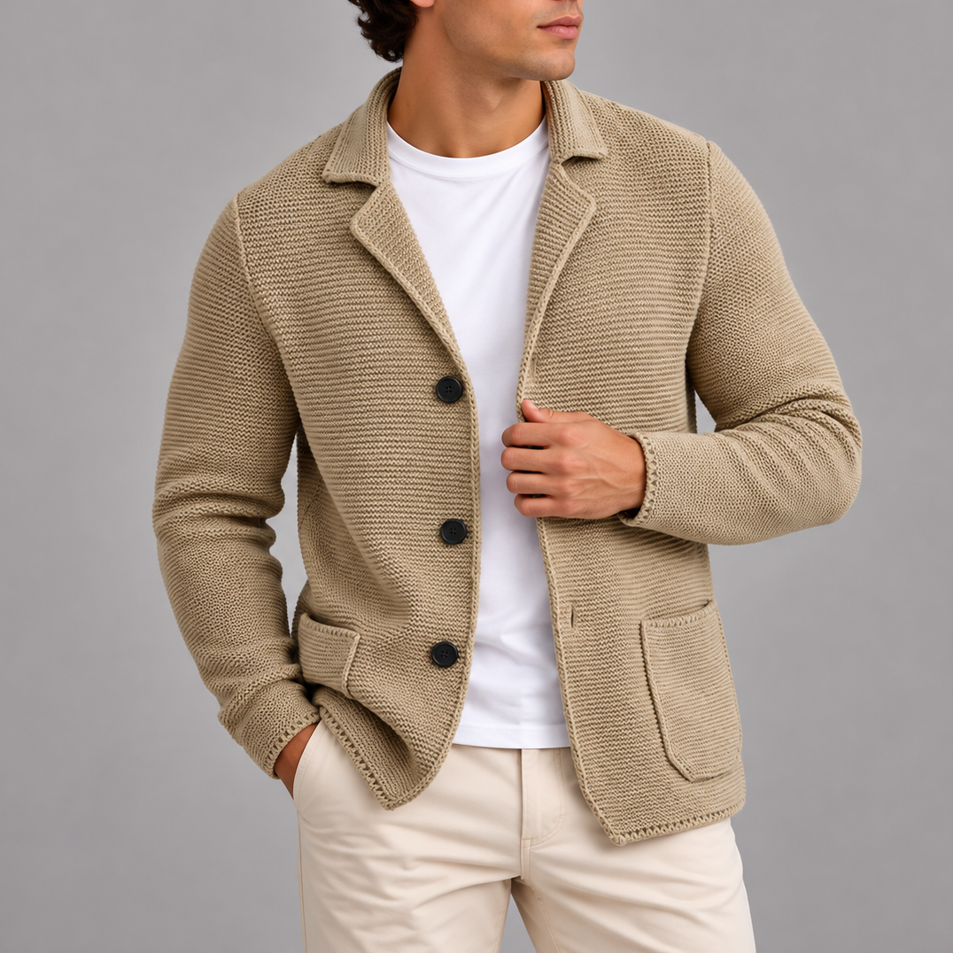 Men’s Knitted Blazer Cardigan | Button-Up Smart Casual Jacket