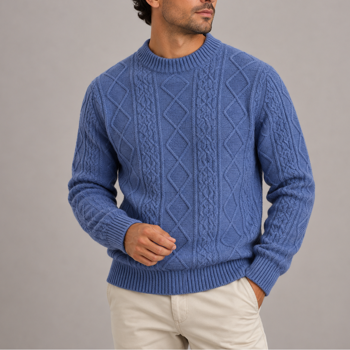 Men’s Cable Knit Crew Neck Sweater | Classic Warm Knitted Jumper