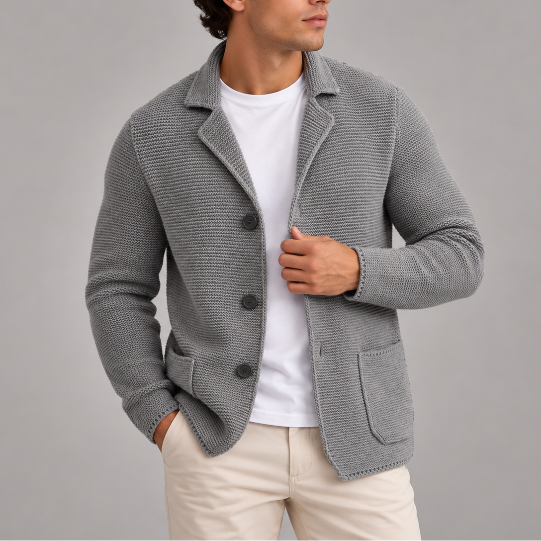 Men’s Knitted Blazer Cardigan | Button-Up Smart Casual Jacket