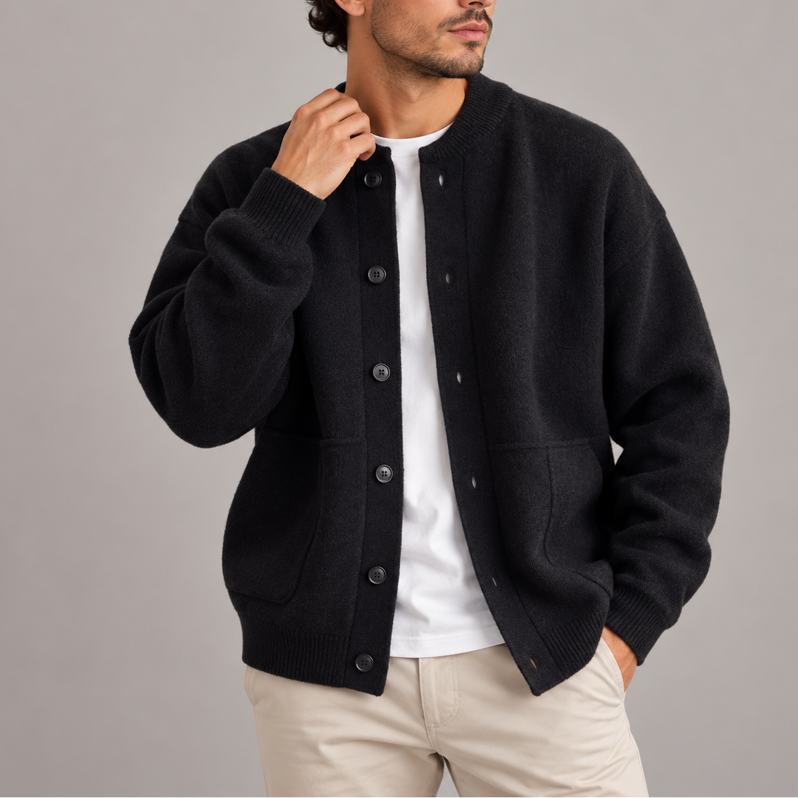 Men’s Textured Button-Up Cardigan | Casual Knitted Jacket