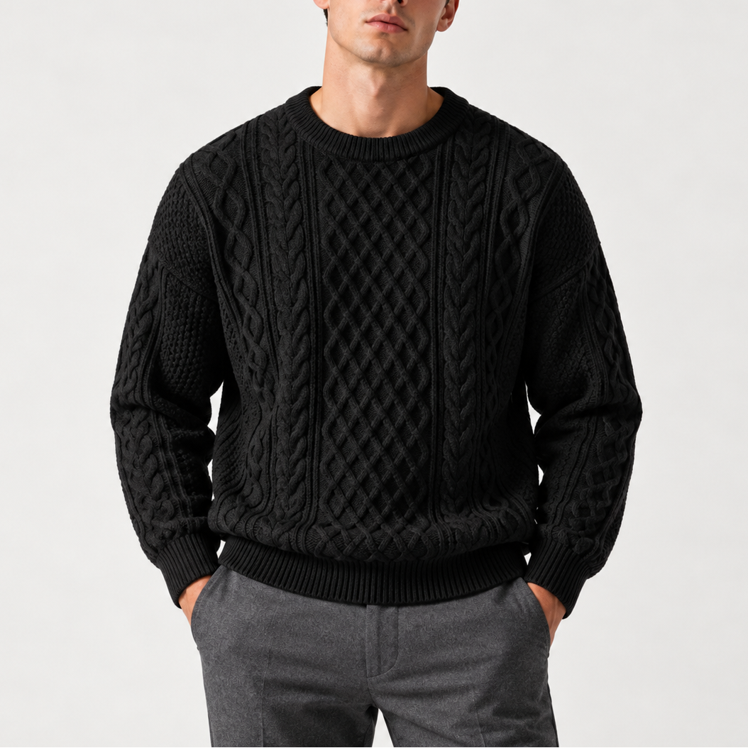 Men’s Grey Cable Knit Crew Neck Sweater – Warm Winter Jumper