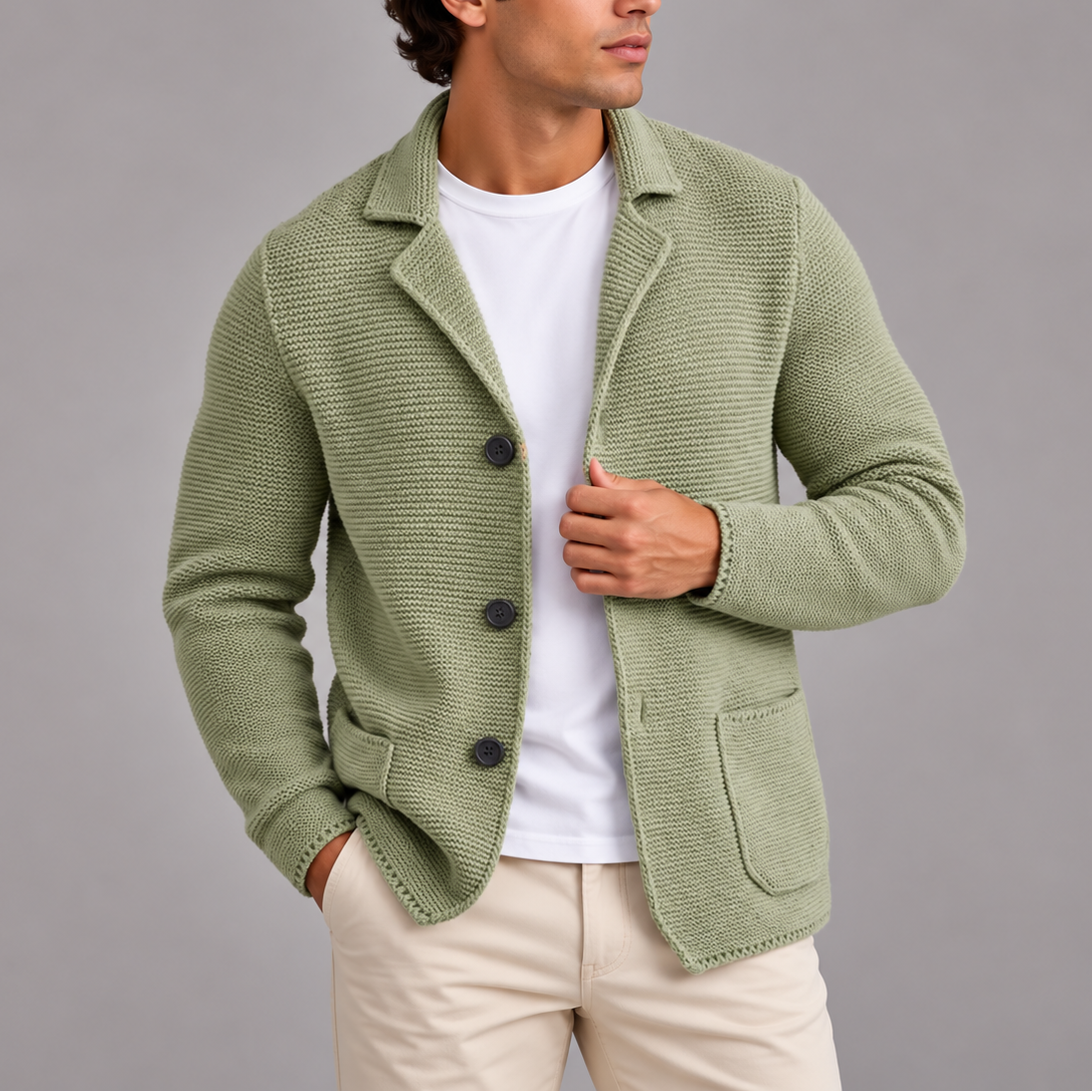 Men’s Knitted Blazer Cardigan | Button-Up Smart Casual Jacket