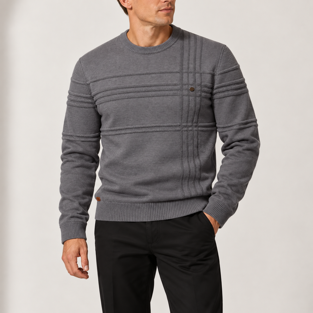 Men’s Textured Crew Neck Knitted Jumper with Long Sleeves