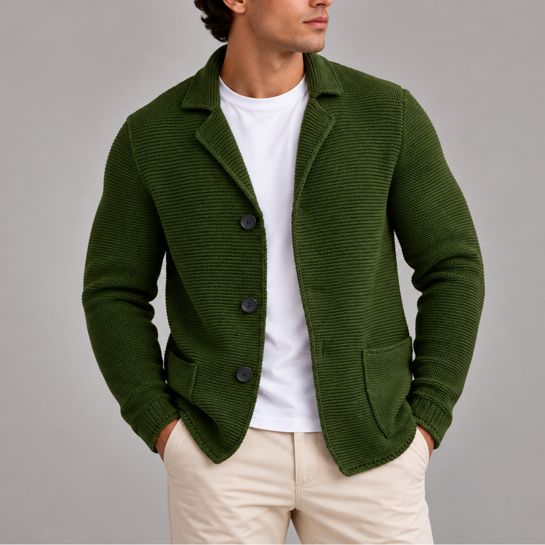 Men’s Knitted Blazer Cardigan | Button-Up Smart Casual Jacket