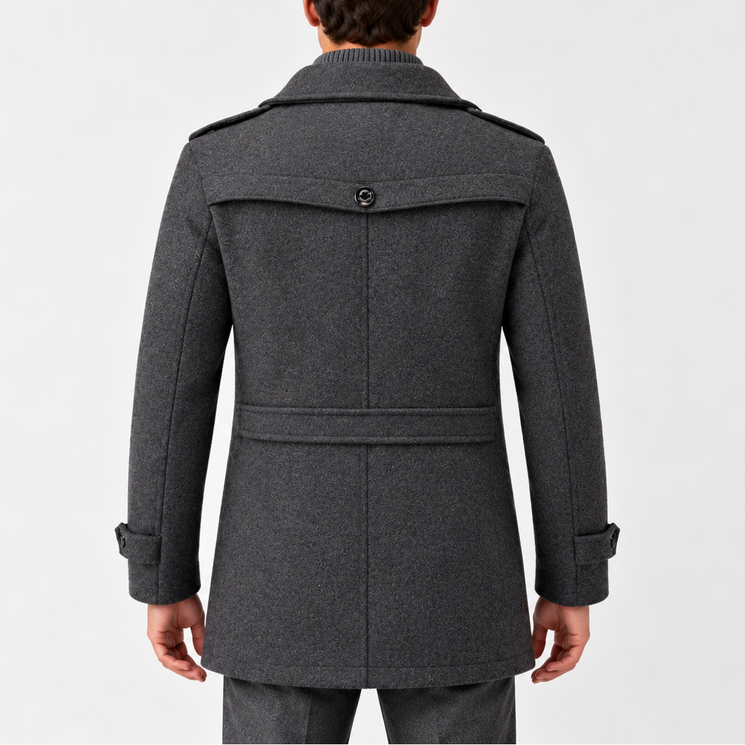 Men’s Winter Coat with High Collar, Zip and Button Fastening