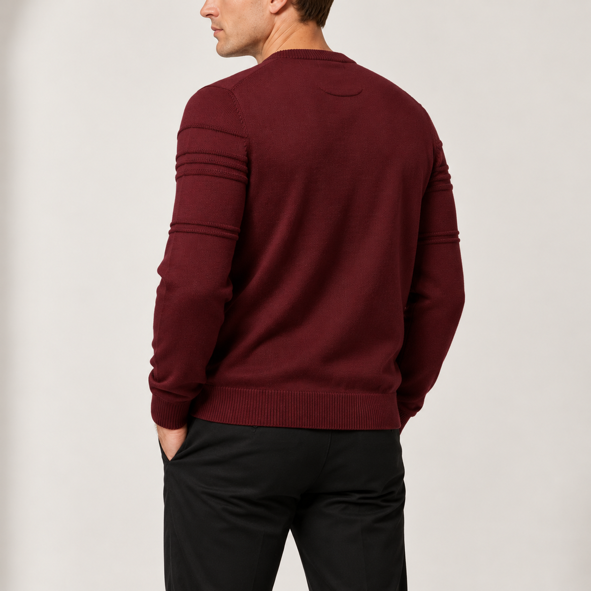 Men’s Textured Crew Neck Knitted Jumper with Long Sleeves