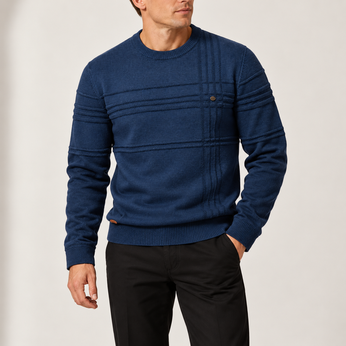 Men’s Textured Crew Neck Knitted Jumper with Long Sleeves