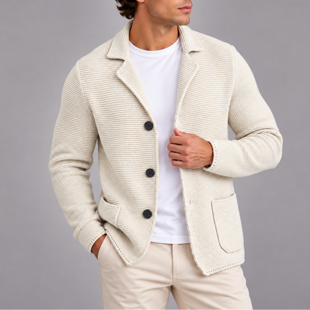 Men’s Knitted Blazer Cardigan | Button-Up Smart Casual Jacket