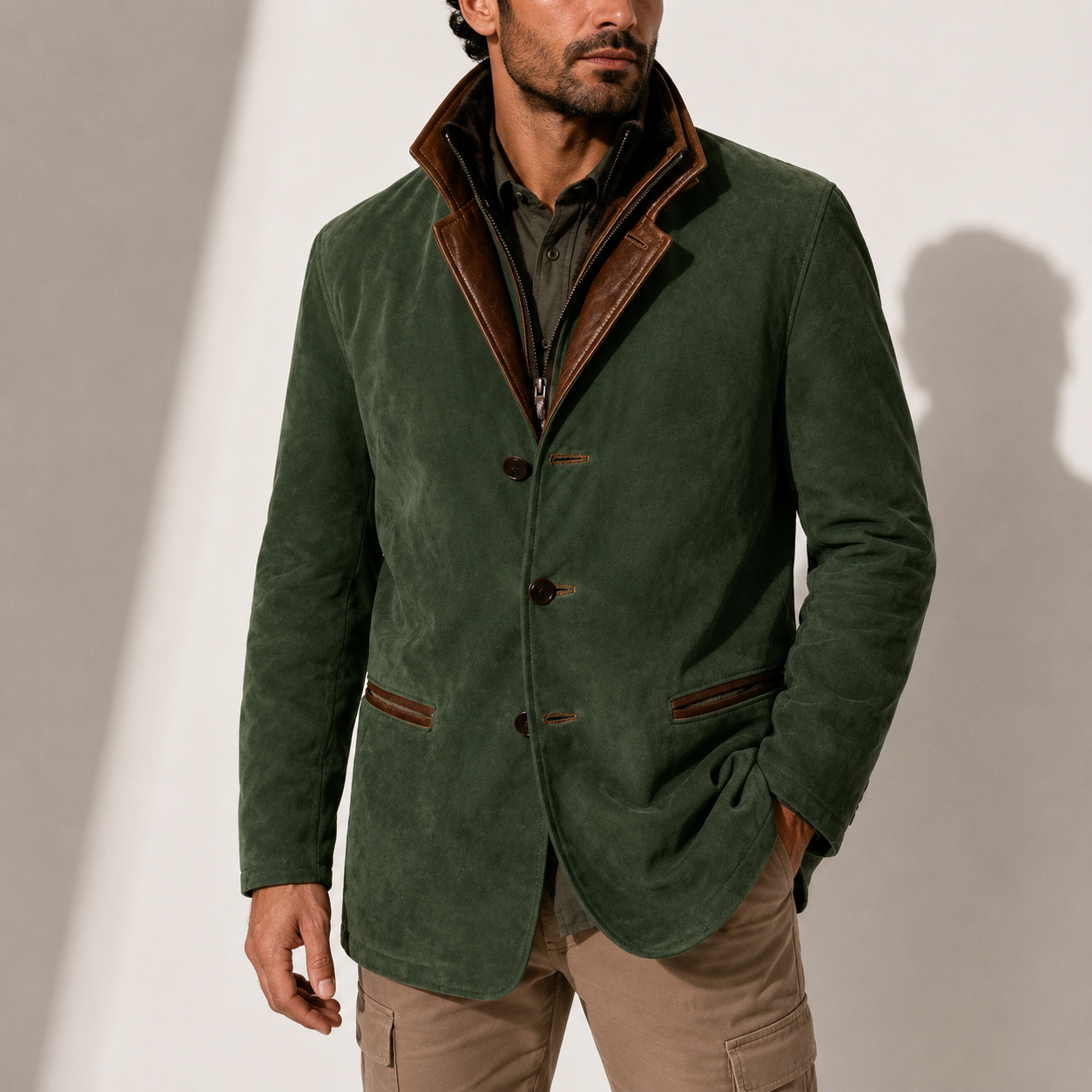 Men’s Winter Coat – Suede Stand Collar Smart Casual Jacket