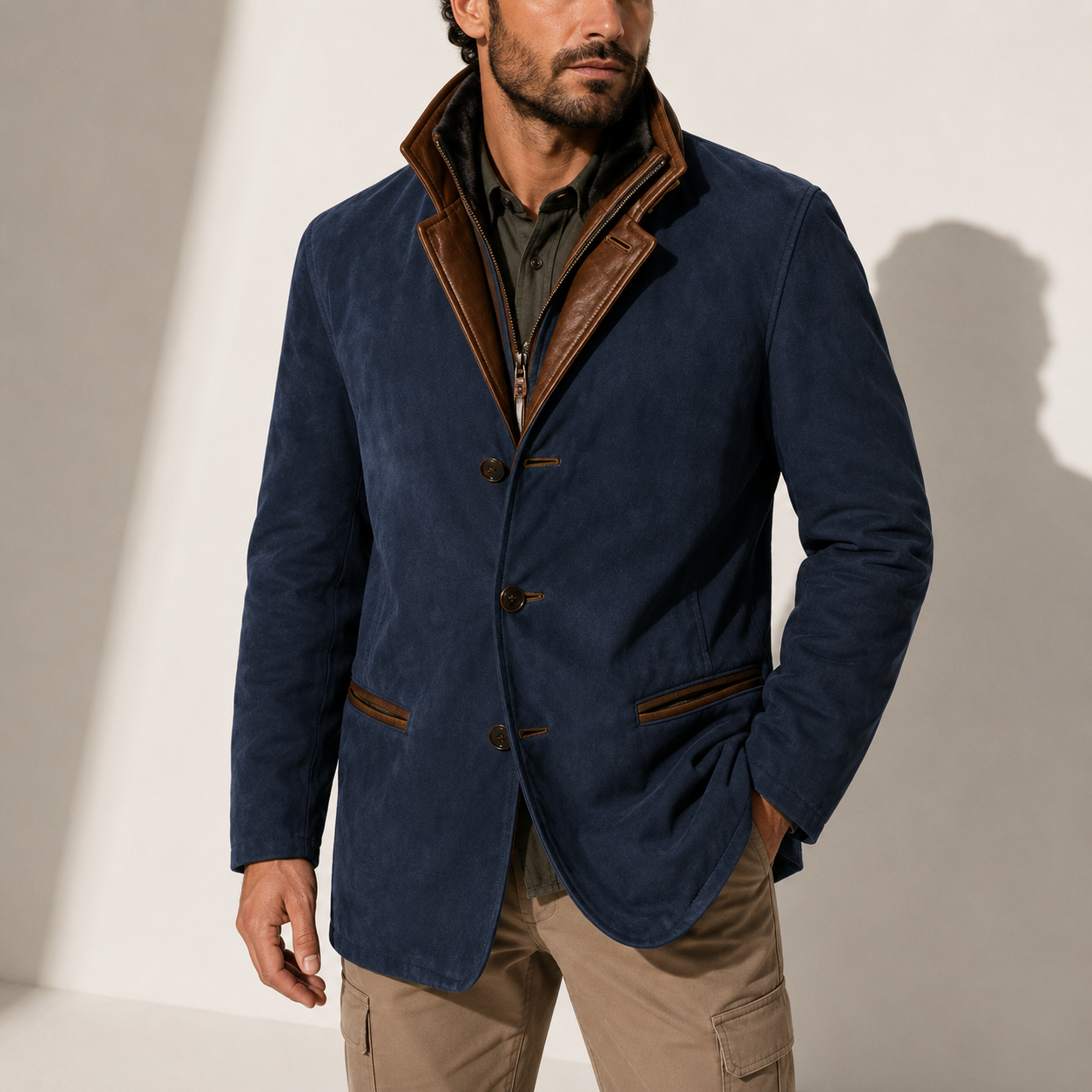Men’s Winter Coat – Suede Stand Collar Smart Casual Jacket