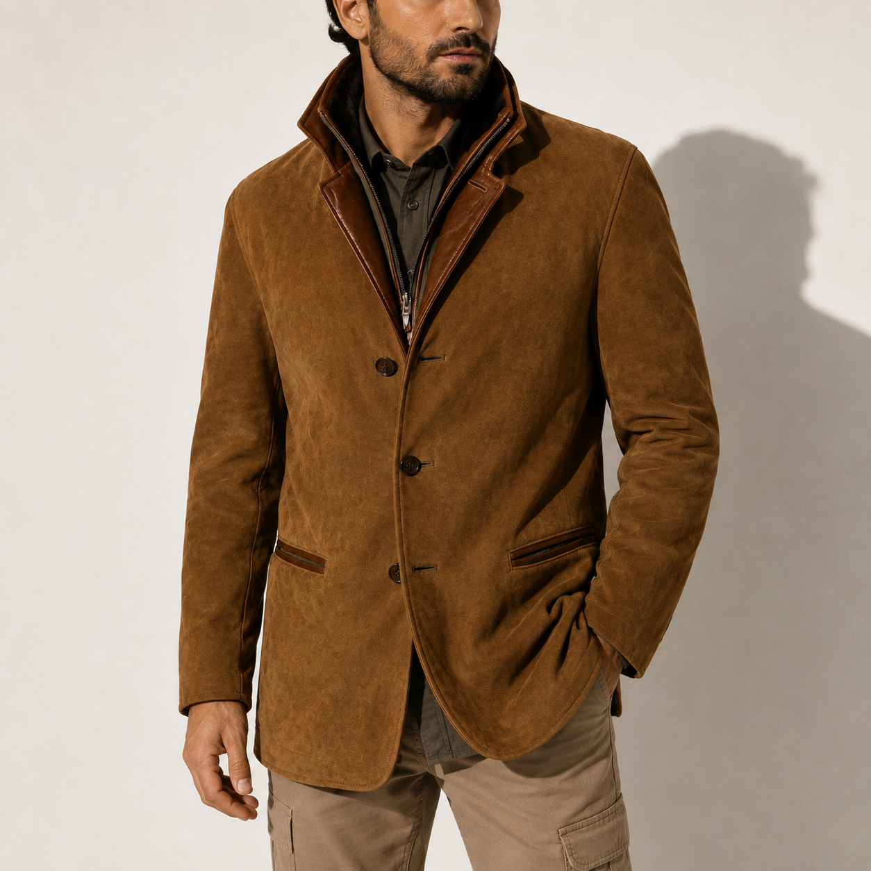Men’s Winter Coat – Suede Stand Collar Smart Casual Jacket