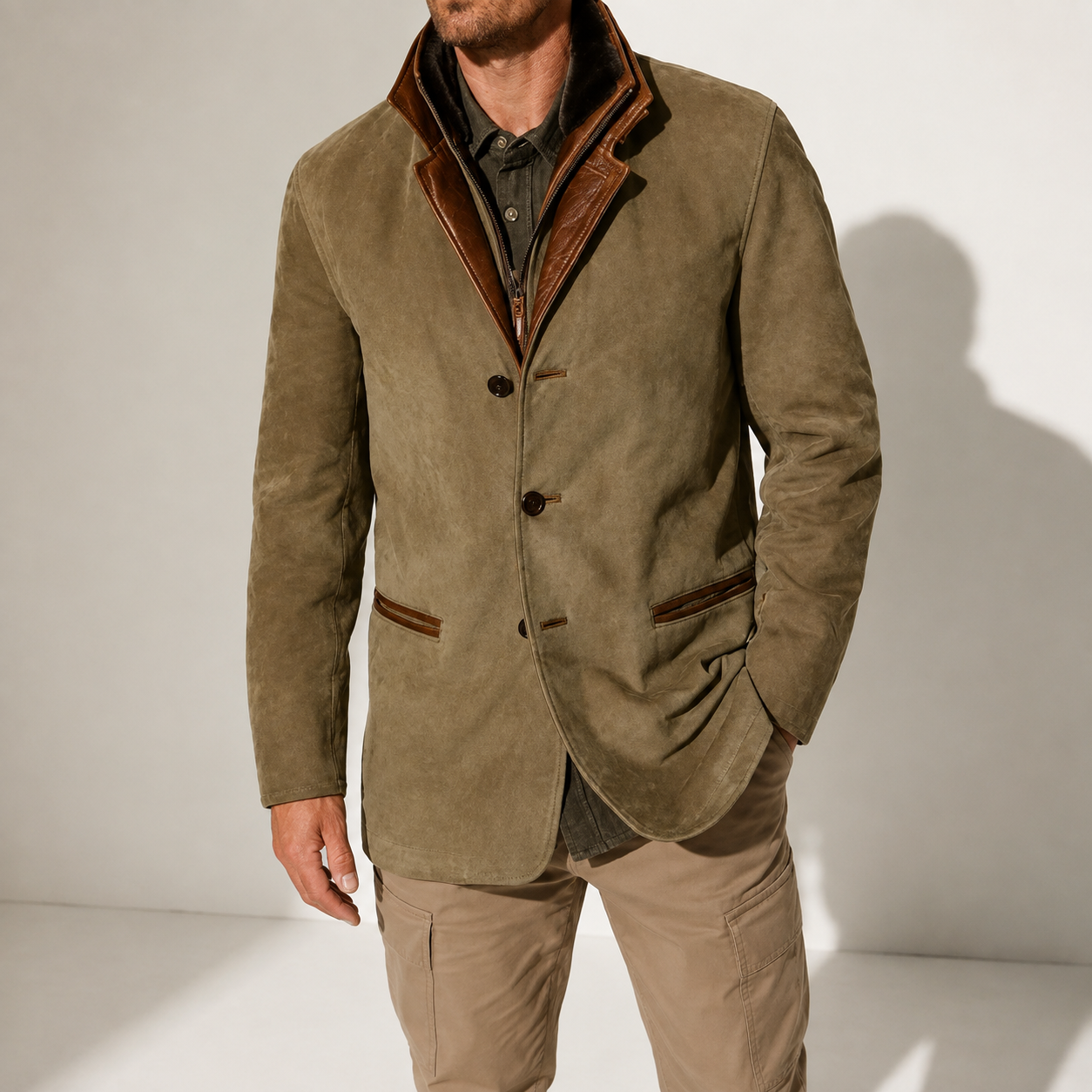 Men’s Winter Coat – Suede Stand Collar Smart Casual Jacket